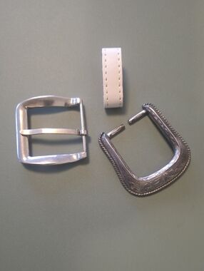 Set of 2 Belt Buckles Silver Western Engraved + Classic Minimal